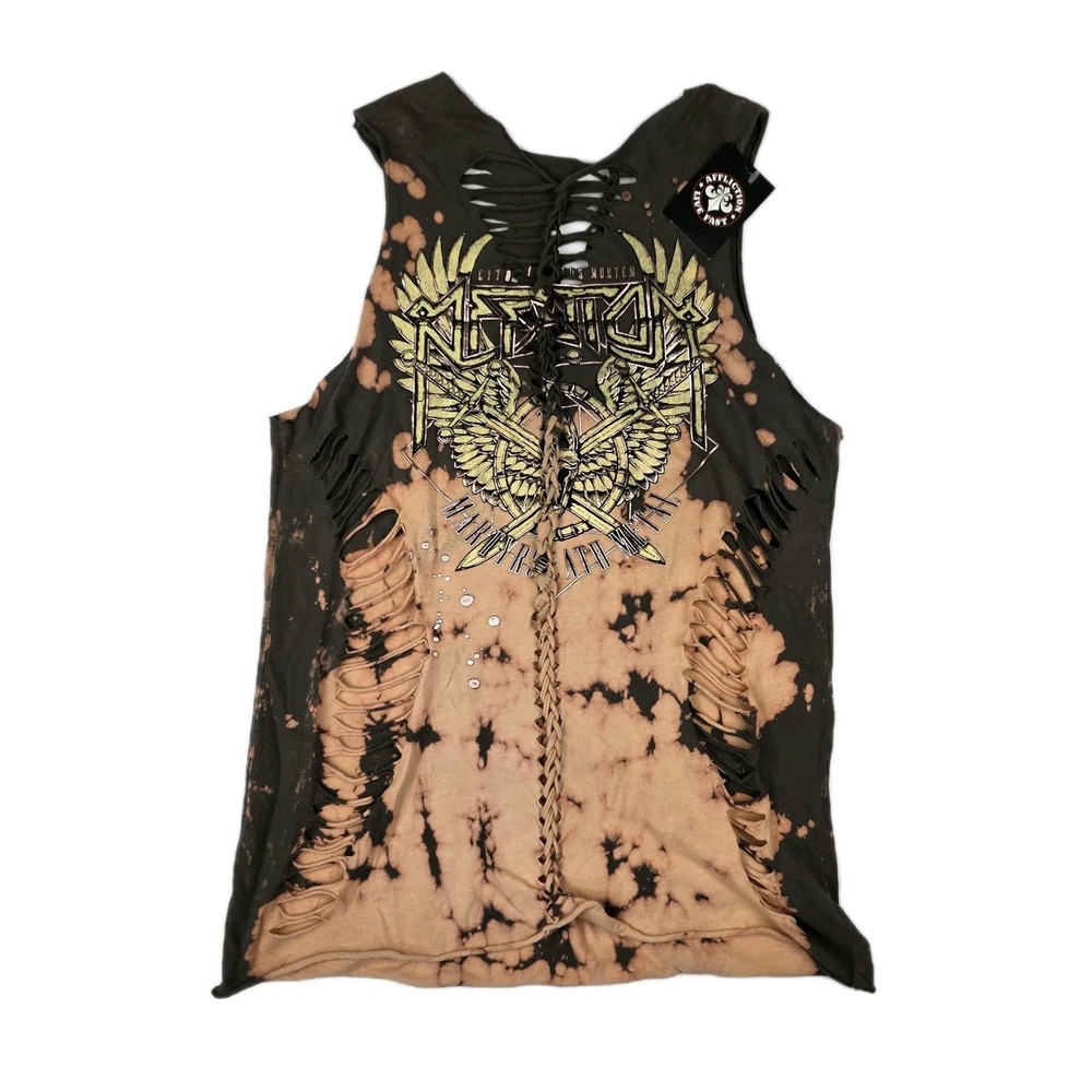 Affliction‎ Shirt Womens Size Small Setlist Tank Bleach Wash New